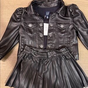 GAP Kids Black Faux Leather Jacket and Skirt Set